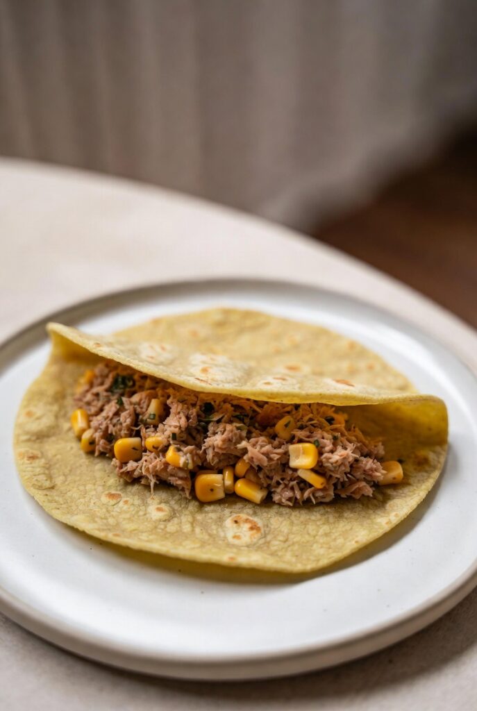 tortilla z tuńczykiem i kukurydzą na zimno